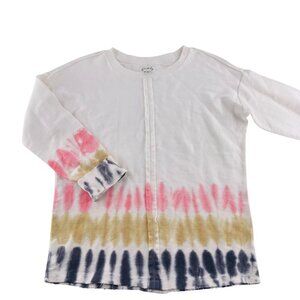 Wonderly Womens size Small Tie-Dye Long Sleeve Top 100% Cotton Pink/Yellow/Blue